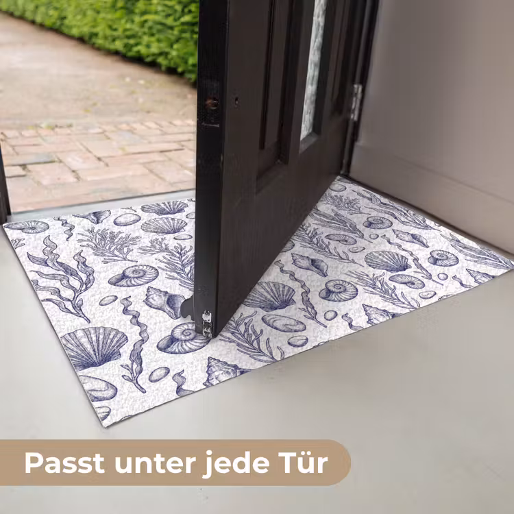 Schelpen - Zeewier - Oceaan - Illustratie - Blauw Deurmat klein -USP_DE