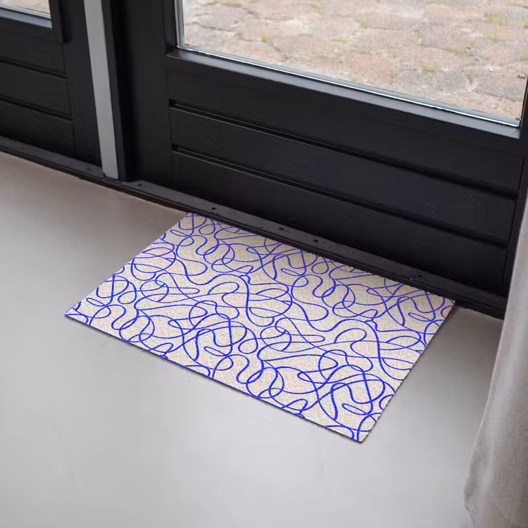 Patronen - Beige - Blauw - Lijnen Deurmat klein 898 -sfeer2