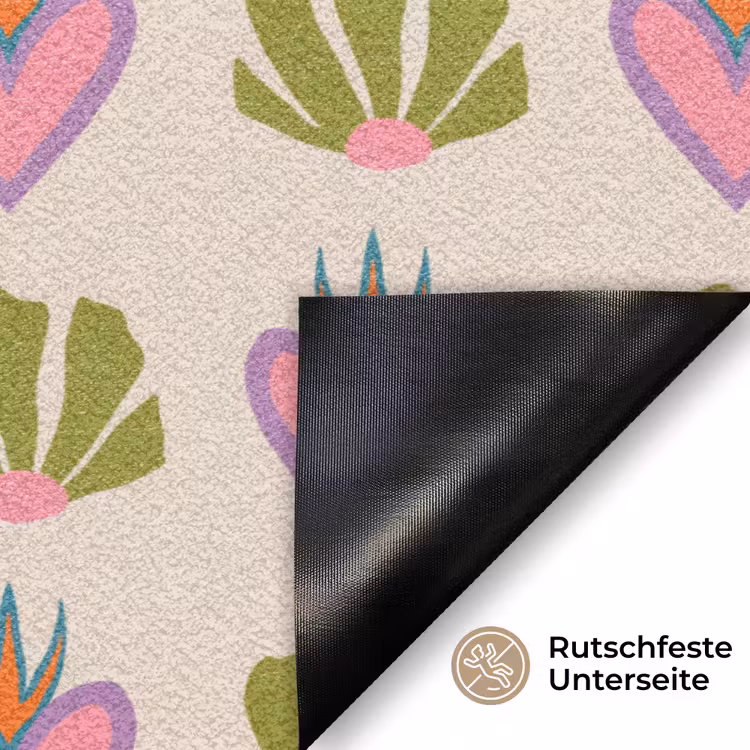 Patroon - Beige - Hartjes - Bloemen Deurmat klein 898 -antislip_DE