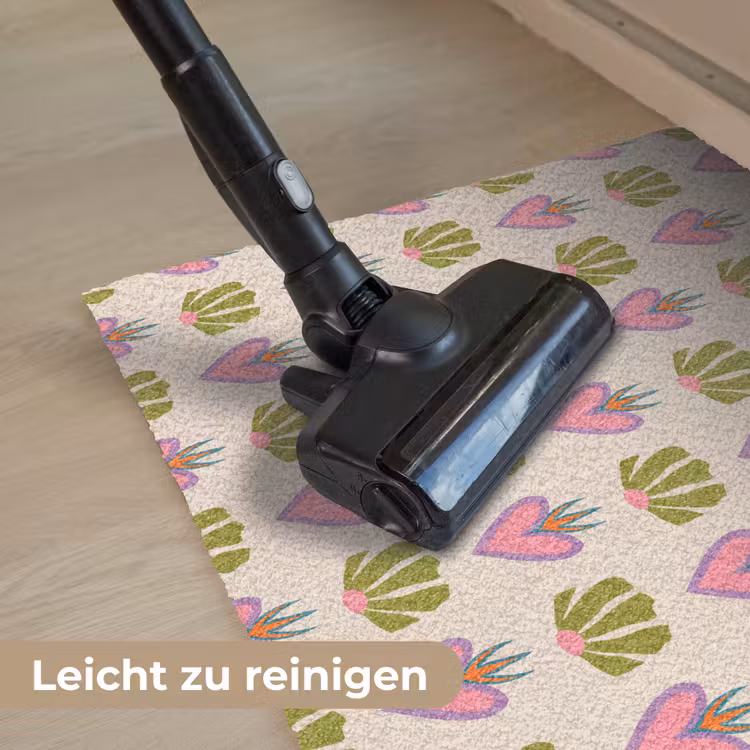 Patroon - Beige - Hartjes - Bloemen Deurmat klein 898 -reinigen_DE