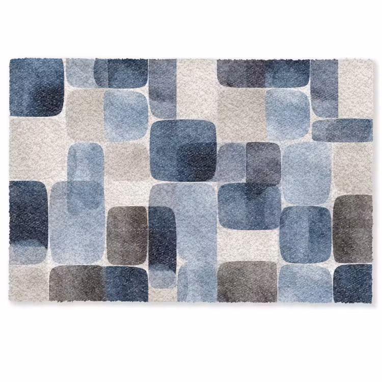 Patroon - Blauw - Vierkanten Deurmat klein -zkaufland3d