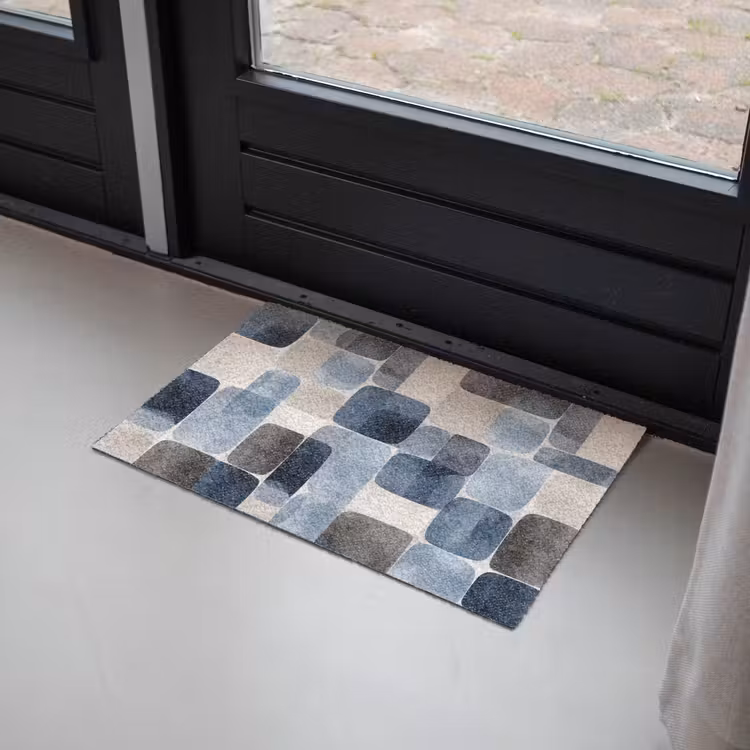 Patroon - Blauw - Vierkanten Deurmat klein -sfeer2