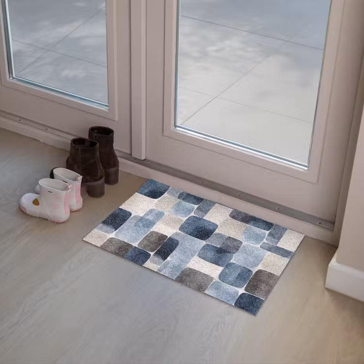 Patroon - Blauw - Vierkanten Deurmat klein -sfeer3