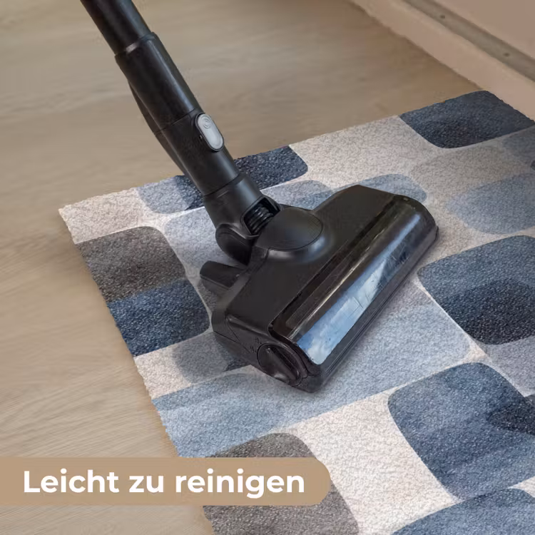 Patroon - Blauw - Vierkanten Deurmat klein -reinigen_DE