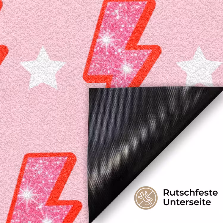 Patroon - Bliksem - Ster - Glitter - Roze Deurmat klein -antislip_DE