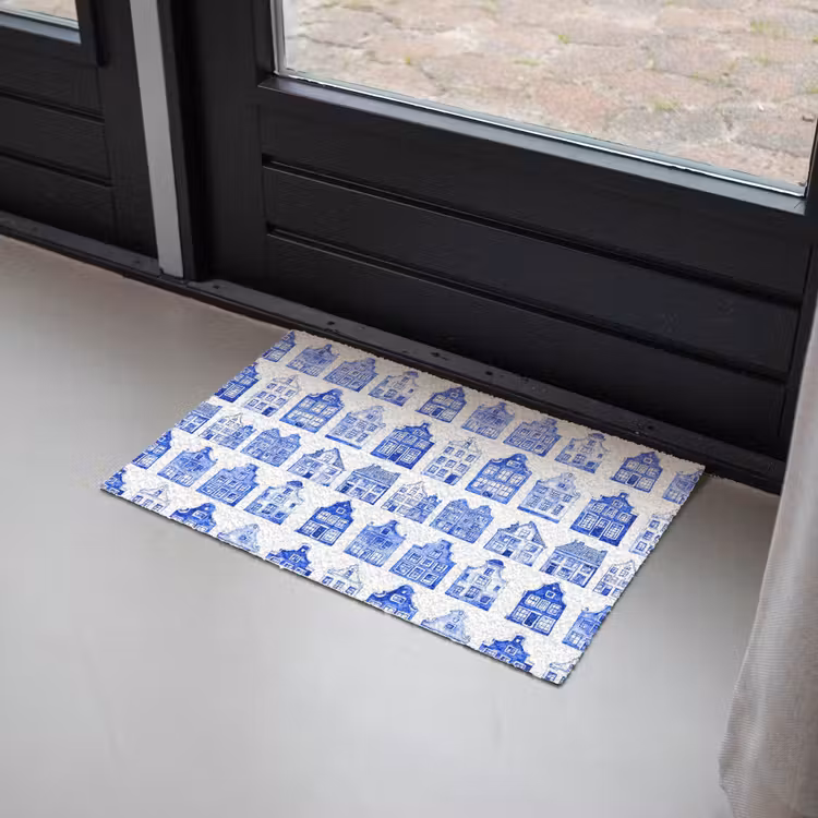 Patroon - Huizen - Blauw Deurmat klein 898 -sfeer2