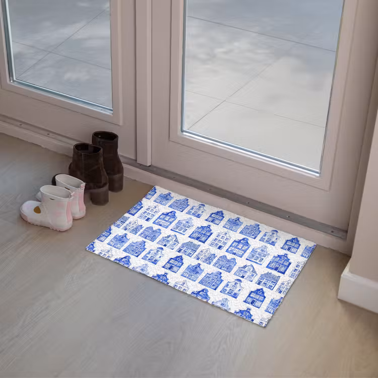 Patroon - Huizen - Blauw Deurmat klein 898 -sfeer3