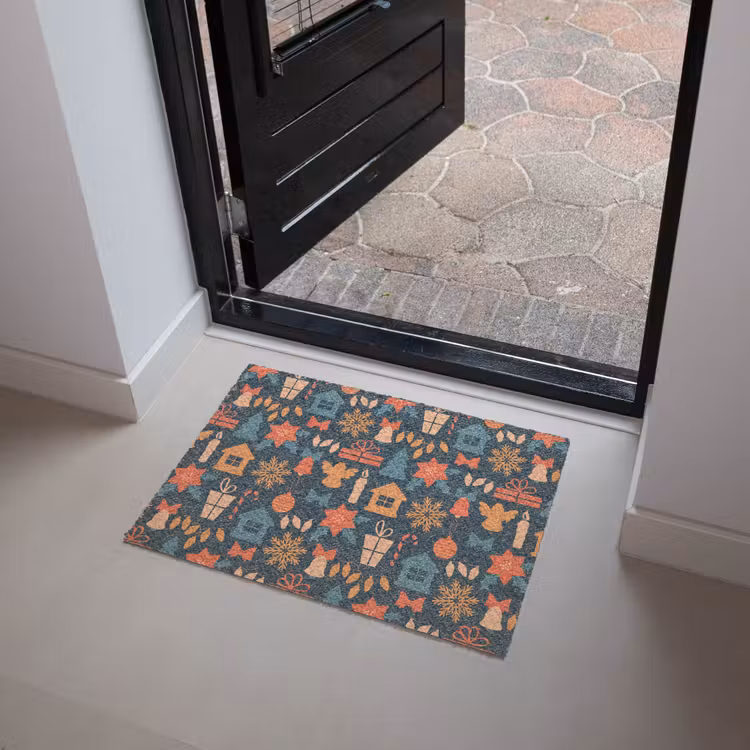 Patroon - Kerst - Symbolen - Blauw Deurmat klein 898 -sfeer5