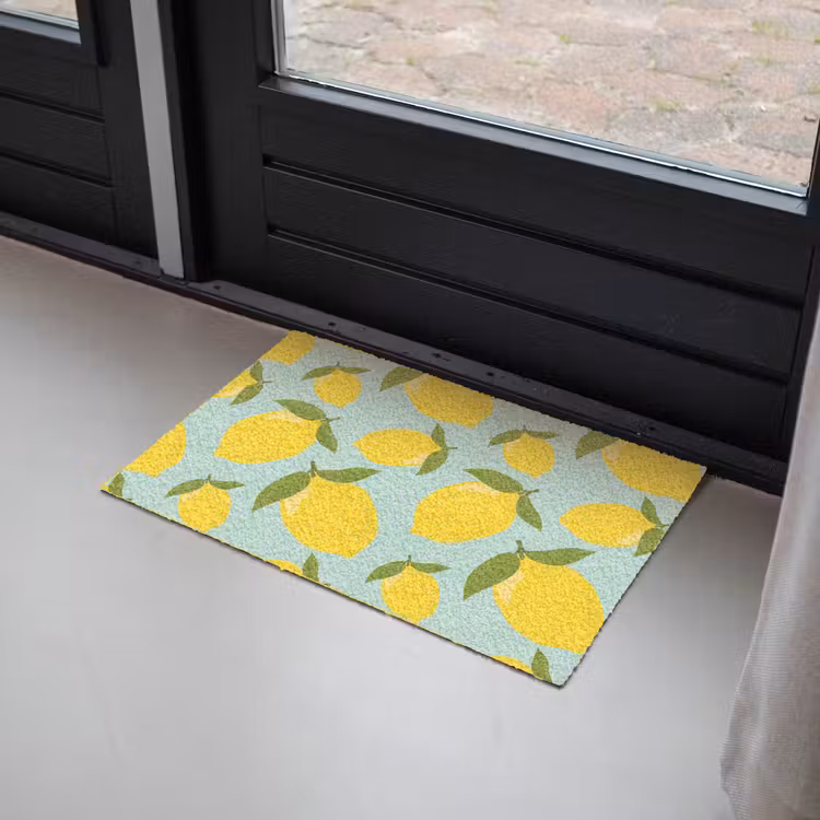 Citroenen patroon - Geel - Blauw - Patroon - Vruchten Deurmat klein -sfeer2