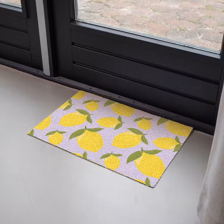 Citroenen patroon - Geel - Paars - Patroon - Vruchten Deurmat klein -sfeer2