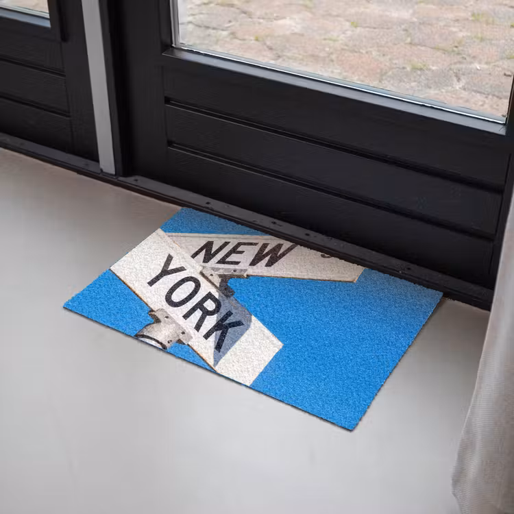 Fußmatte - New York – Straßenschild – Stadt – Urban – Blau - New York - Straatbord - Stad - Urban - Blauw Deurmat klein