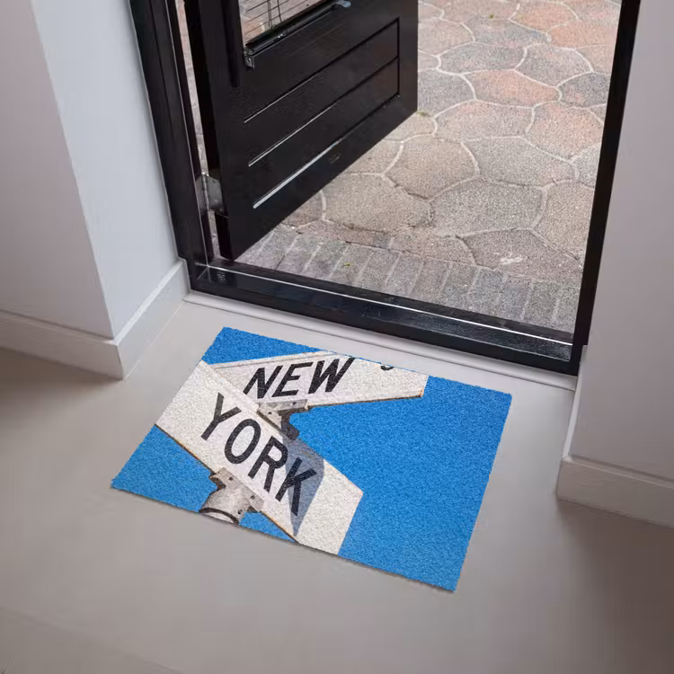 Fußmatte - New York – Straßenschild – Stadt – Urban – Blau - New York - Straatbord - Stad - Urban - Blauw Deurmat klein