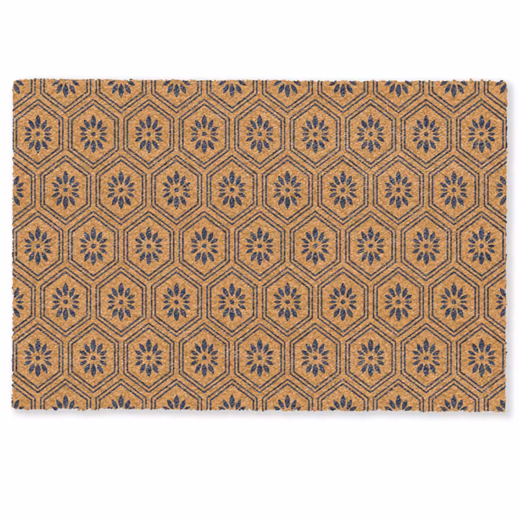 Okergeel - Patroon - Bloem - Donkerblauw Deurmat klein 898 -zkaufland3d