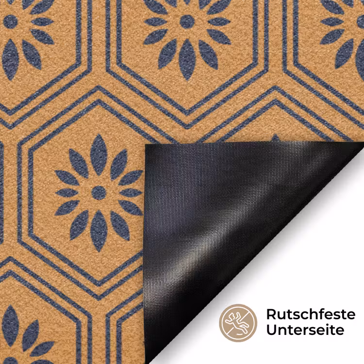 Okergeel - Patroon - Bloem - Donkerblauw Deurmat klein 898 -antislip_DE