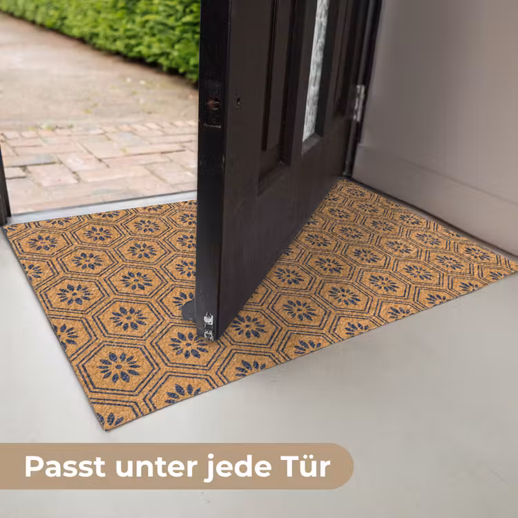 Okergeel - Patroon - Bloem - Donkerblauw Deurmat klein 898 -USP_DE