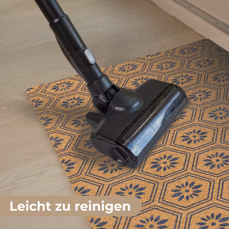 Okergeel - Patroon - Bloem - Donkerblauw Deurmat klein 898 -reinigen_DE