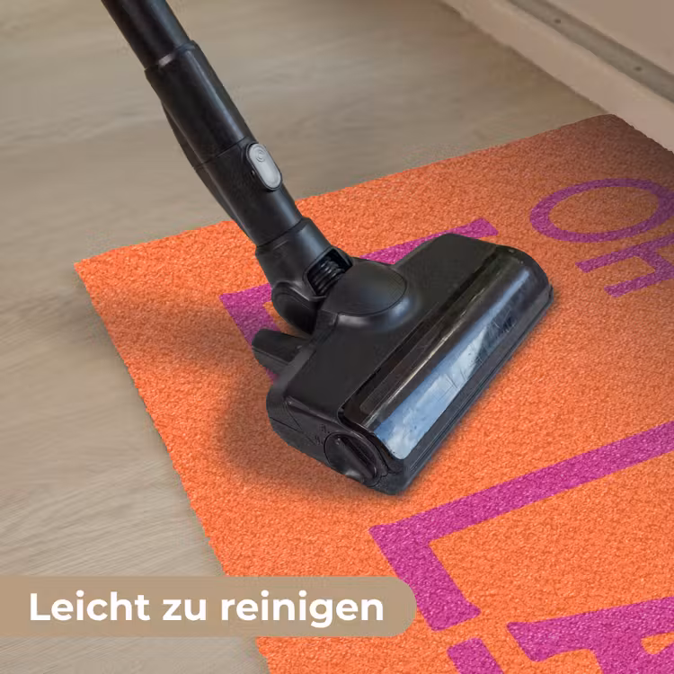 Oh la la - Oranje - Roze - Scheeflettertype Deurmat klein -reinigen_DE