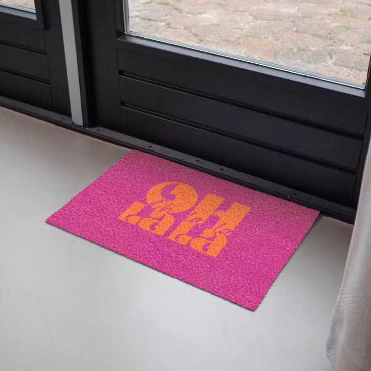 Oh la la - Roze - Oranje - Gestapelde letters Deurmat klein -sfeer2