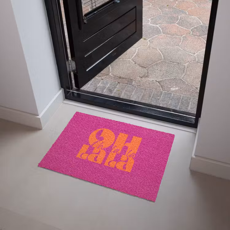Oh la la - Roze - Oranje - Gestapelde letters Deurmat klein -sfeer5