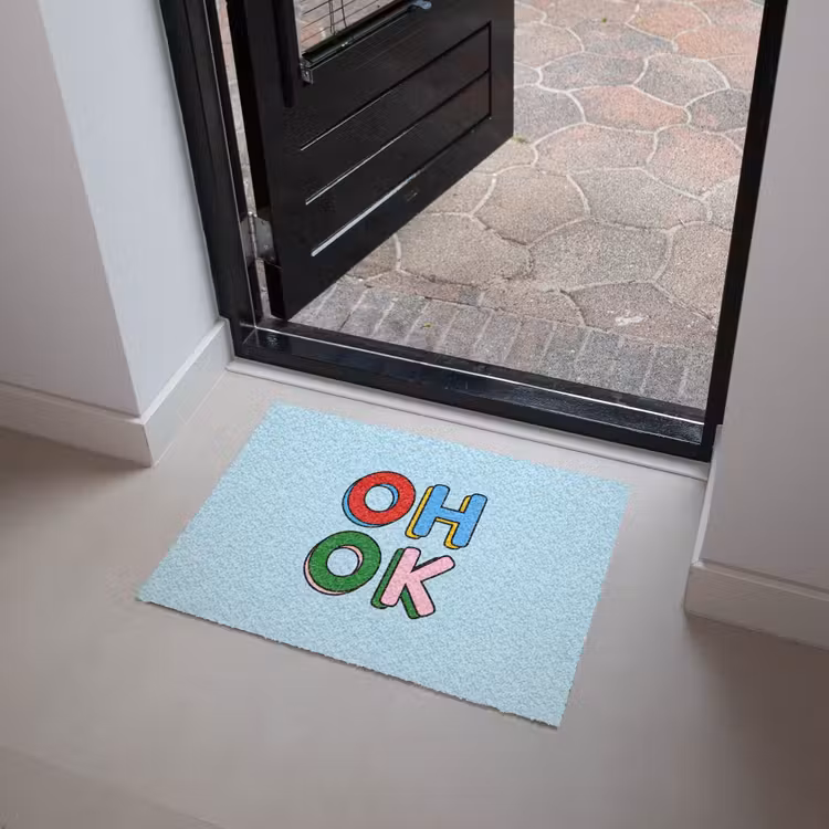 Oh ok - Blauw - Kleurrijk Deurmat klein -sfeer5