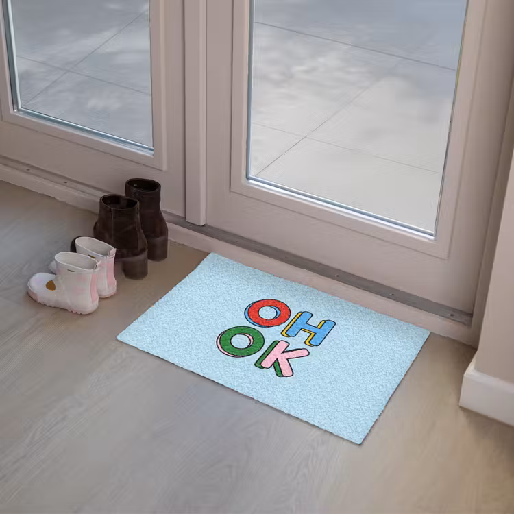 Oh ok - Blauw - Kleurrijk Deurmat klein -sfeer3