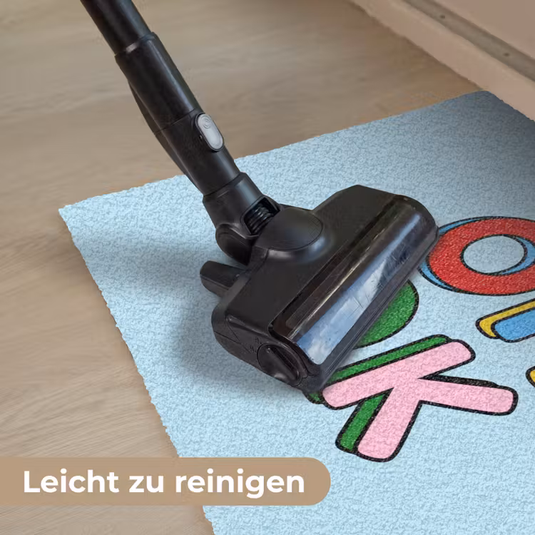 Oh ok - Blauw - Kleurrijk Deurmat klein -reinigen_DE