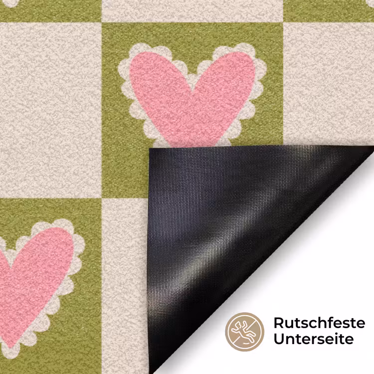 Olijfgroen - Hartjes - Patroon - Retro Deurmat klein 898 -antislip_DE