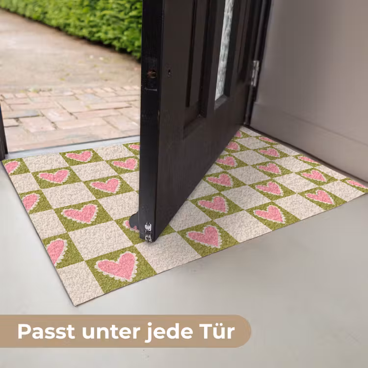 Olijfgroen - Hartjes - Patroon - Retro Deurmat klein 898 -USP_DE