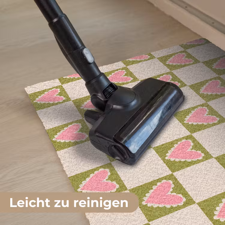 Olijfgroen - Hartjes - Patroon - Retro Deurmat klein 898 -reinigen_DE