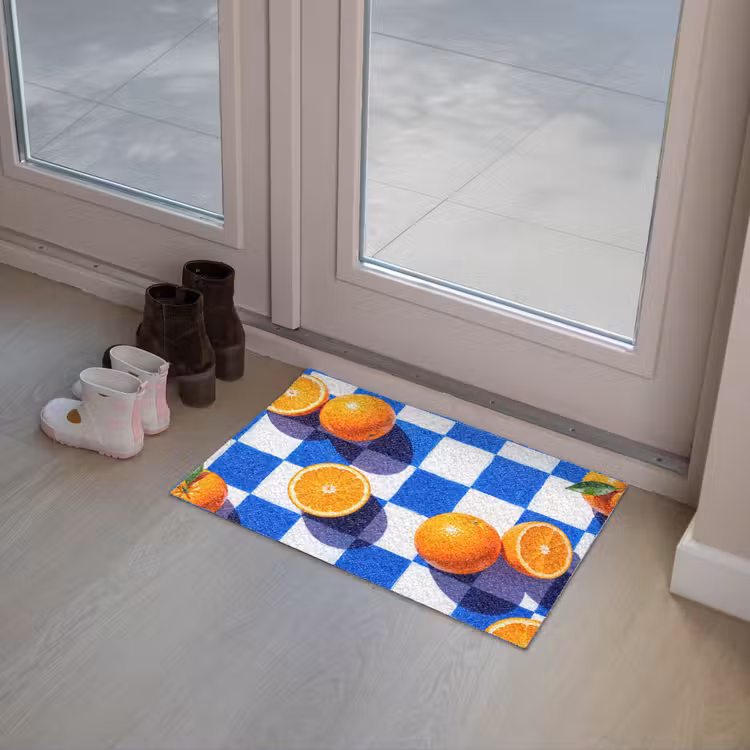 Fußmatte - Orange – Kariert – Essen - Sinaasappel - Geruit - Eten Deurmat klein