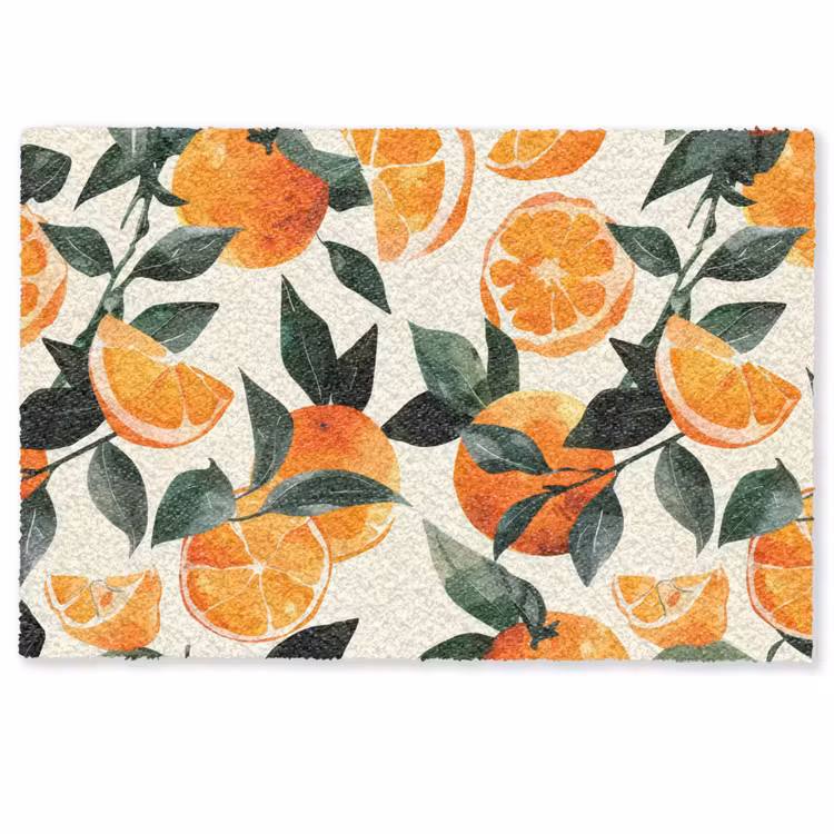 Sinaasappels - Vruchten - Bladeren - Oranje - Groen - Beige Deurmat klein -zkaufland3d