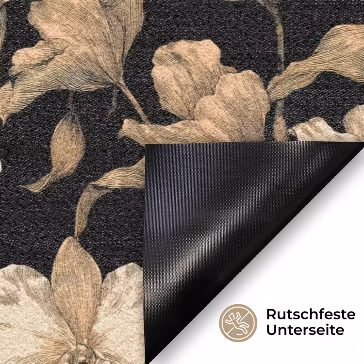 Orchideeën - Lijntekening - Patroon - Beige - Zwart Deurmat klein 898 -antislip_DE