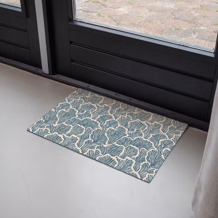 Organisch - Blauw - Crème - Schelpen Deurmat klein 898 -sfeer2