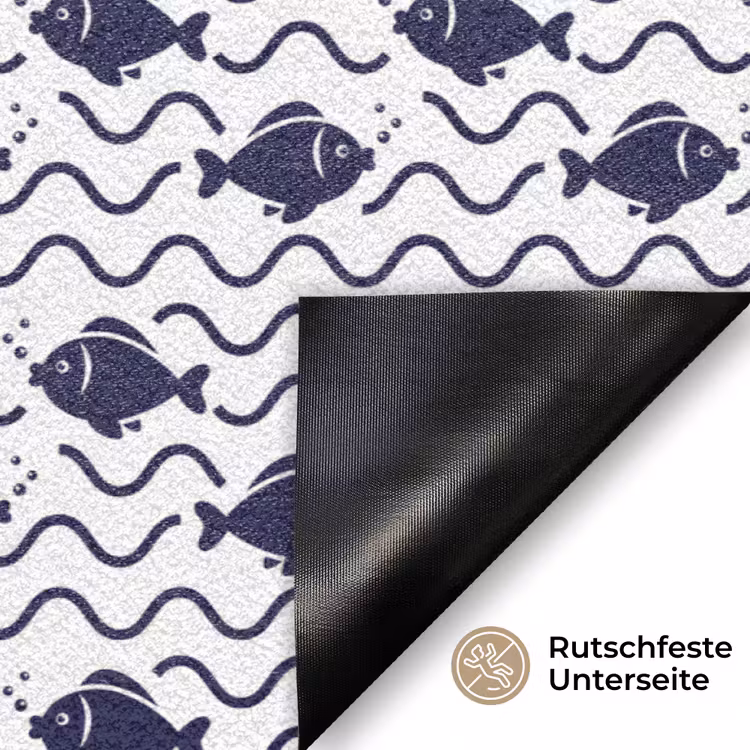 Oceaan - Visachtig - Blauw - Wit Deurmat klein 898 -antislip_DE