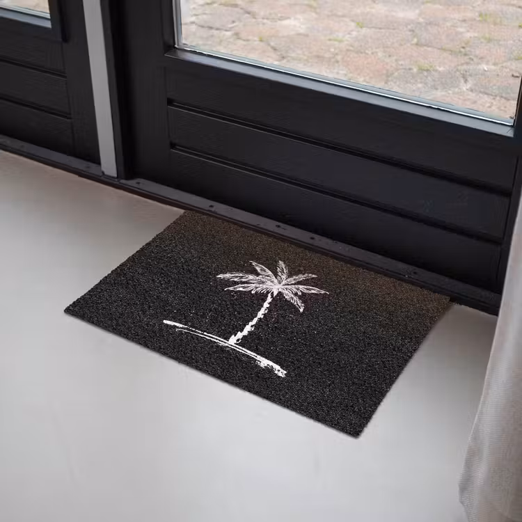Palmboom - Wit - Zwart - Tropisch Deurmat klein -sfeer2