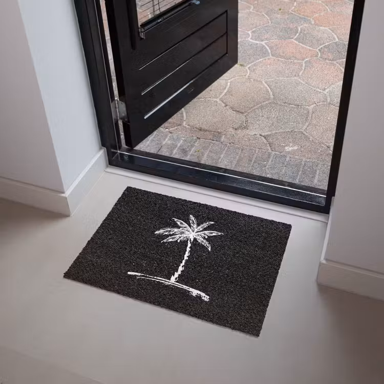 Palmboom - Wit - Zwart - Tropisch Deurmat klein -sfeer5
