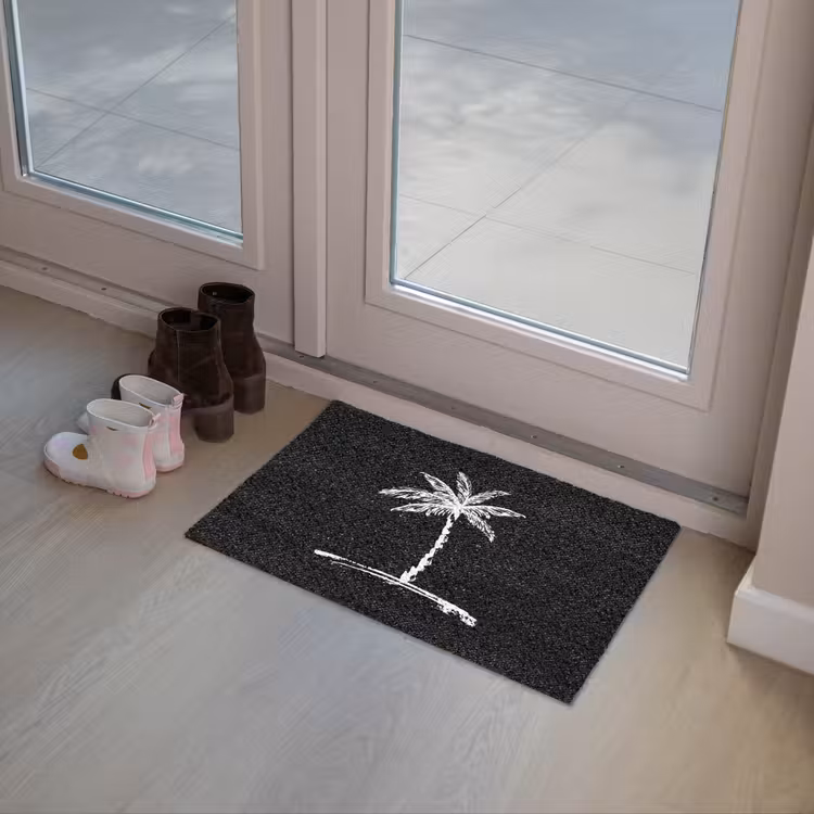 Palmboom - Wit - Zwart - Tropisch Deurmat klein -sfeer3