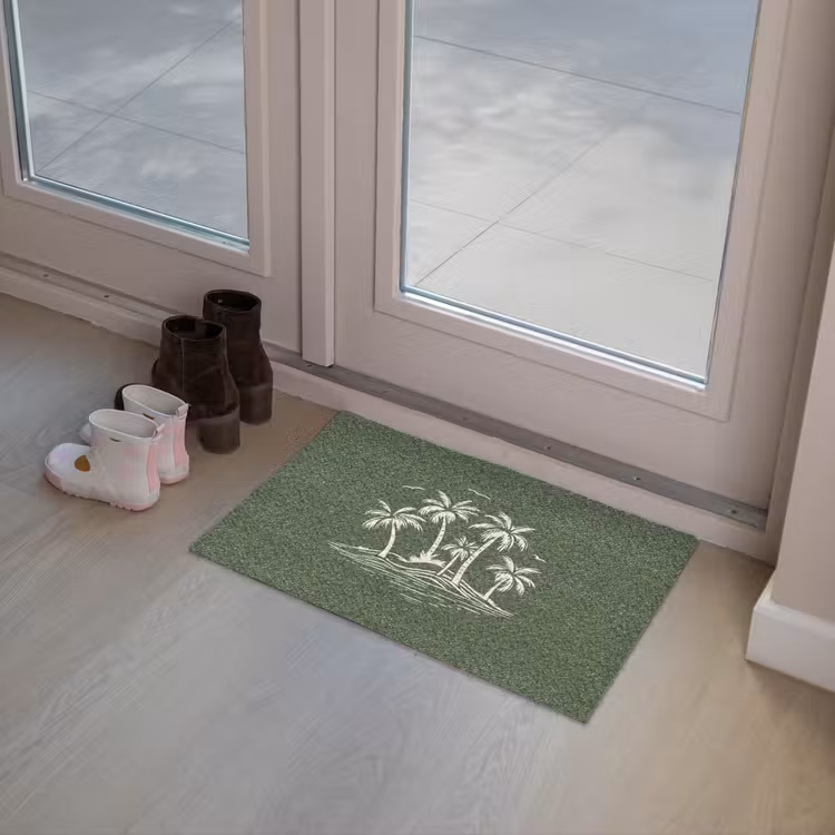 Palmbomen - Strand - Groen - Beige - Tropisch Deurmat klein -sfeer3