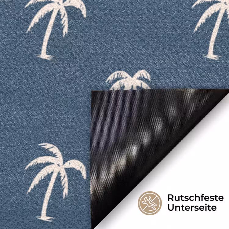 Palmboom patroon - Blauw - Beige - Zomer Deurmat klein -antislip_DE