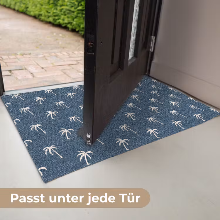 Palmboom patroon - Blauw - Beige - Zomer Deurmat klein -USP_DE