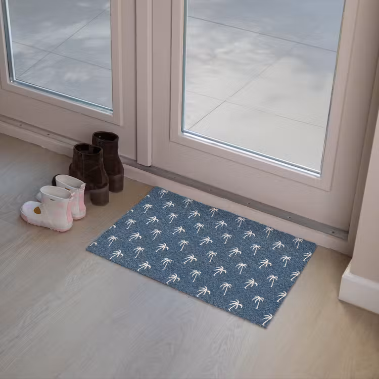 Palmboom patroon - Blauw - Beige - Zomer Deurmat klein -sfeer3