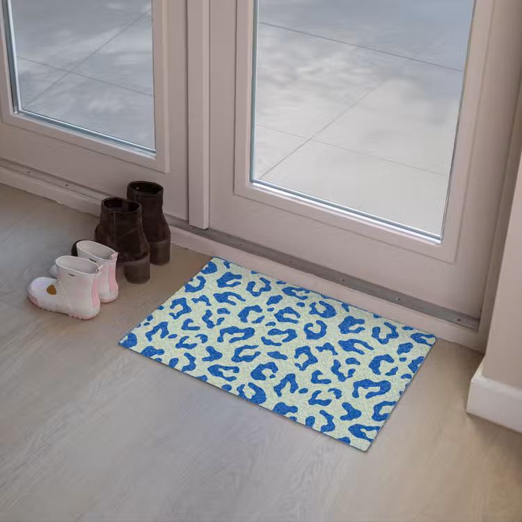 Panterprint - Blauw - Groen - Dierenprint Deurmat klein -sfeer3