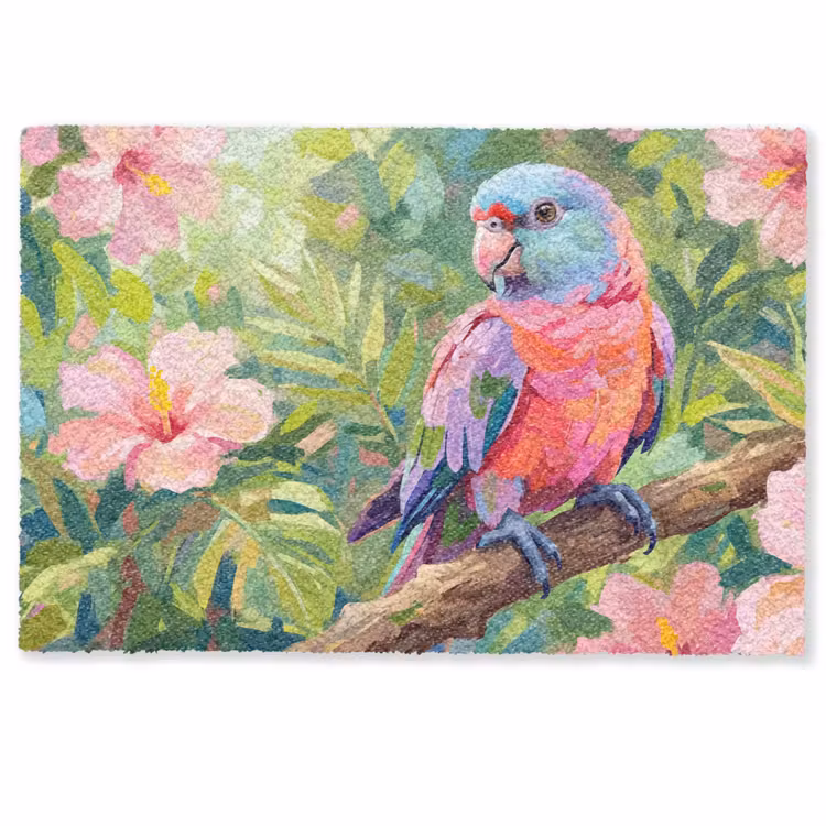 Papagaai - Hibiscusbloemen - Kleurrijk Deurmat klein -zkaufland3d