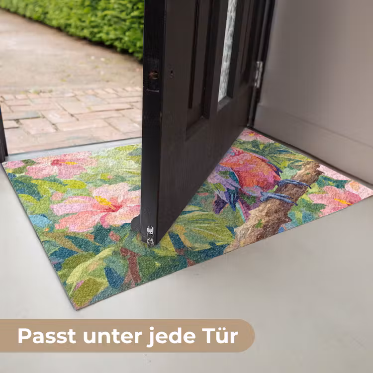 Papagaai - Hibiscusbloemen - Kleurrijk Deurmat klein -USP_DE