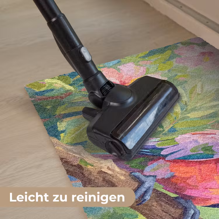 Papagaai - Hibiscusbloemen - Kleurrijk Deurmat klein -reinigen_DE