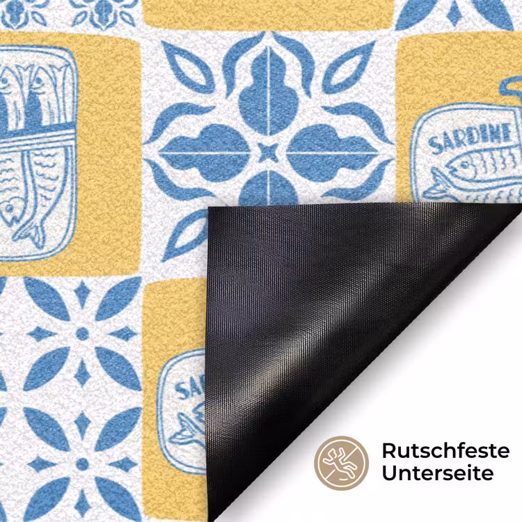 Patroon - Tegel - Geel - Blauw Deurmat klein 898 -antislip_DE