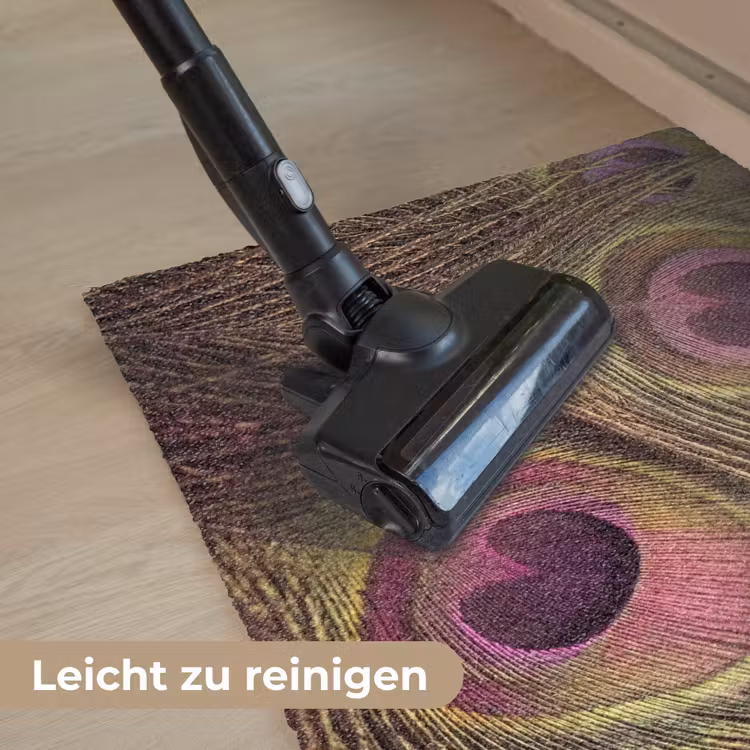 Pauw - Veren - Paars - Groen Deurmat klein -reinigen_DE