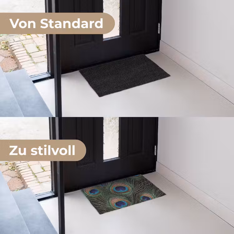 Pauwenveren - Klassiek - Groen Deurmat klein -voor-na_DE