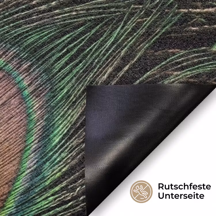 Pauwenveren - Klassiek - Groen Deurmat klein -antislip_DE
