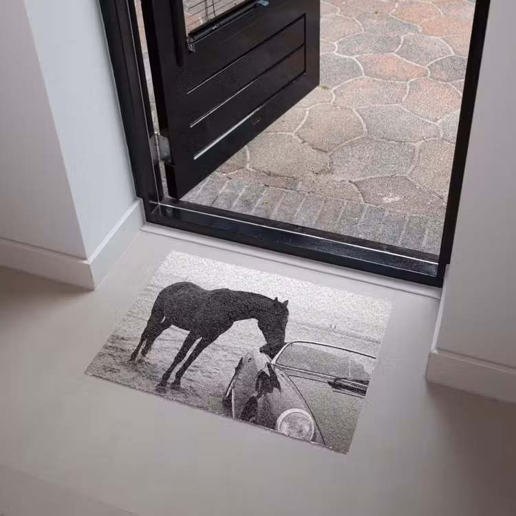 Paard - Auto - Zwart - Wit Deurmat klein -sfeer5